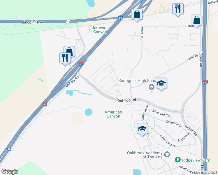 map of restaurants, bars, coffee shops, grocery stores, and more near 5244 Comfrey Street in Fairfield