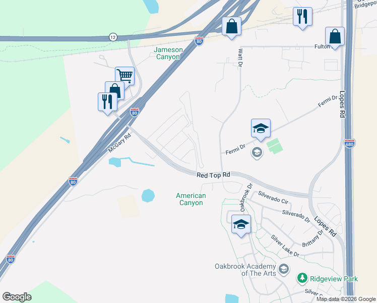 map of restaurants, bars, coffee shops, grocery stores, and more near 5244 Comfrey Street in Fairfield
