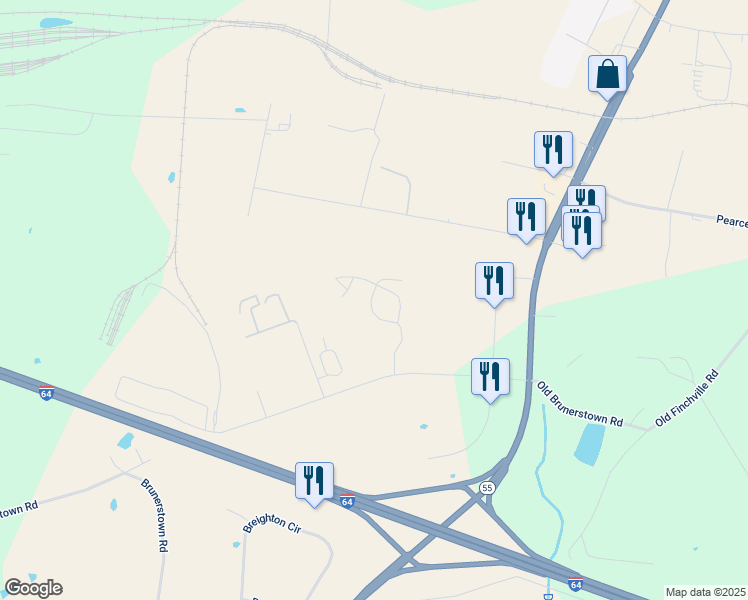 map of restaurants, bars, coffee shops, grocery stores, and more near 584 Old Brunerstown Road in Shelbyville