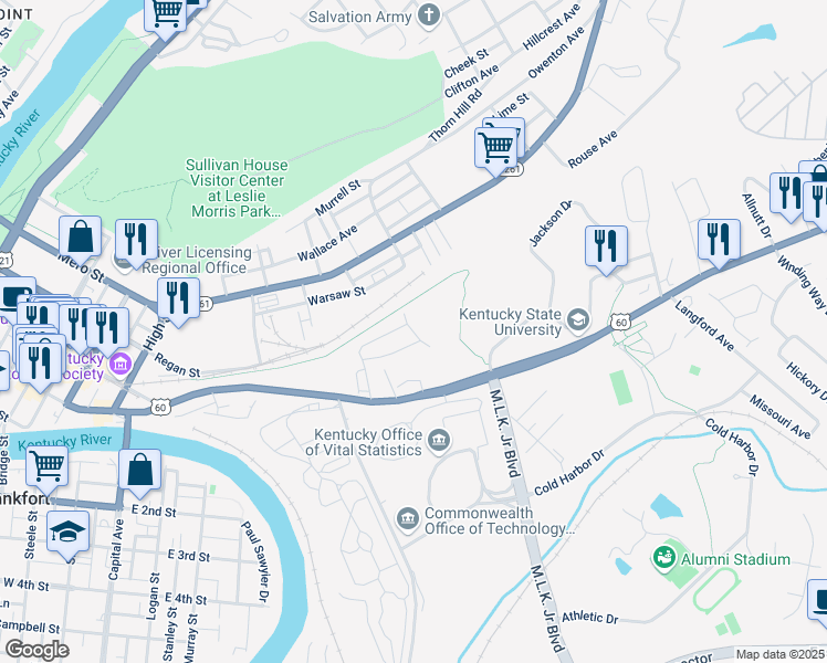 map of restaurants, bars, coffee shops, grocery stores, and more near 7 Meadowbrook Road in Frankfort