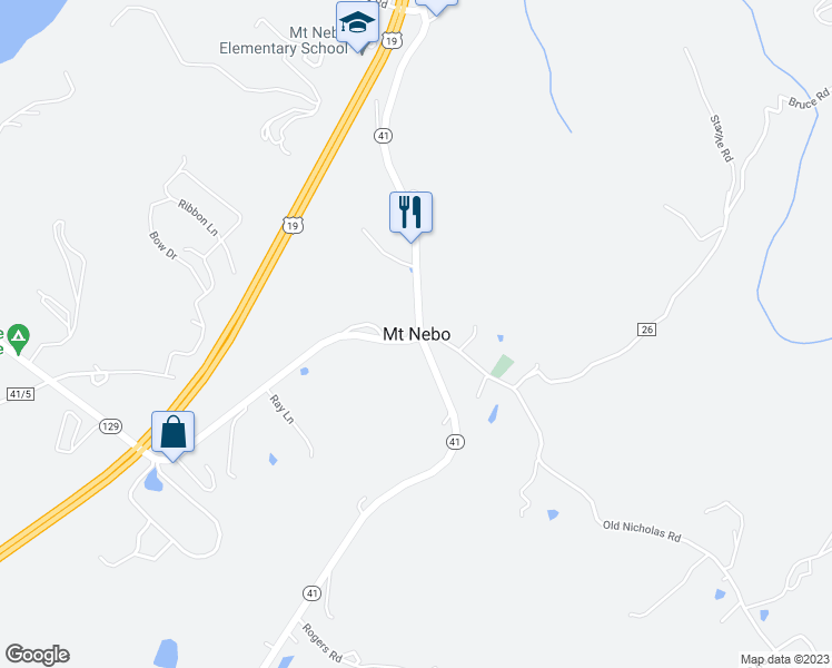 map of restaurants, bars, coffee shops, grocery stores, and more near in Mount Nebo