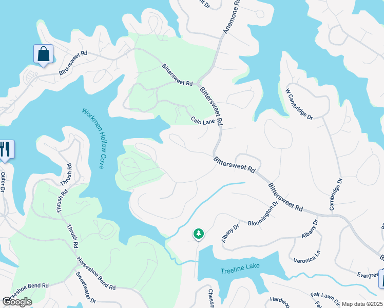 map of restaurants, bars, coffee shops, grocery stores, and more near 110 Columbine Road in Lake Ozark