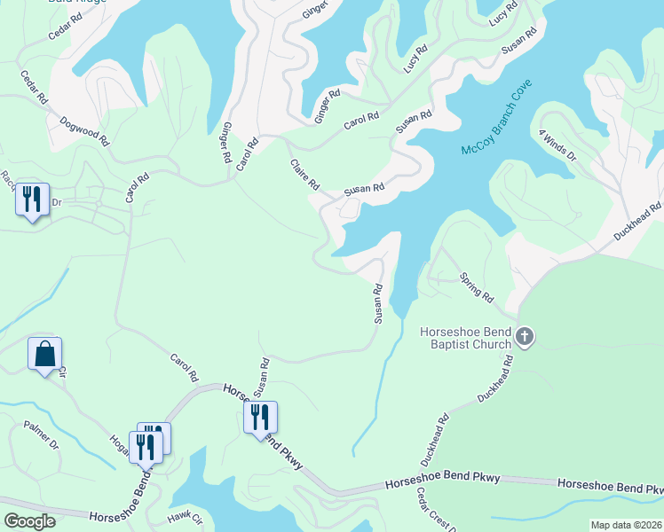 map of restaurants, bars, coffee shops, grocery stores, and more near Susan Road in Lake Ozark