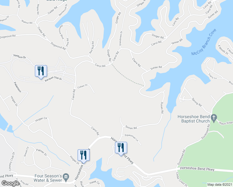 map of restaurants, bars, coffee shops, grocery stores, and more near Claire Road in Lake Ozark