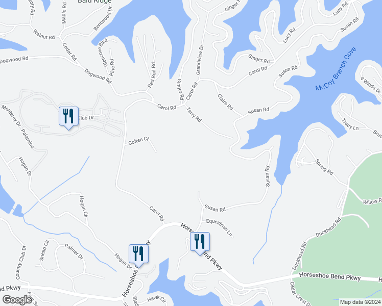 map of restaurants, bars, coffee shops, grocery stores, and more near Claire Road in Lake Ozark