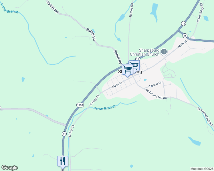 map of restaurants, bars, coffee shops, grocery stores, and more near 753 Main Street in Sharpsburg