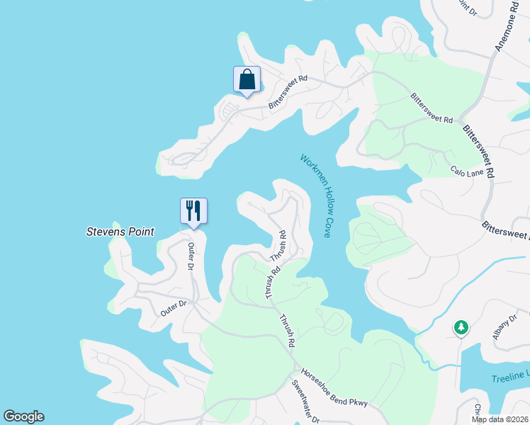 map of restaurants, bars, coffee shops, grocery stores, and more near 44 Westwood Beach Drive in Lake Ozark