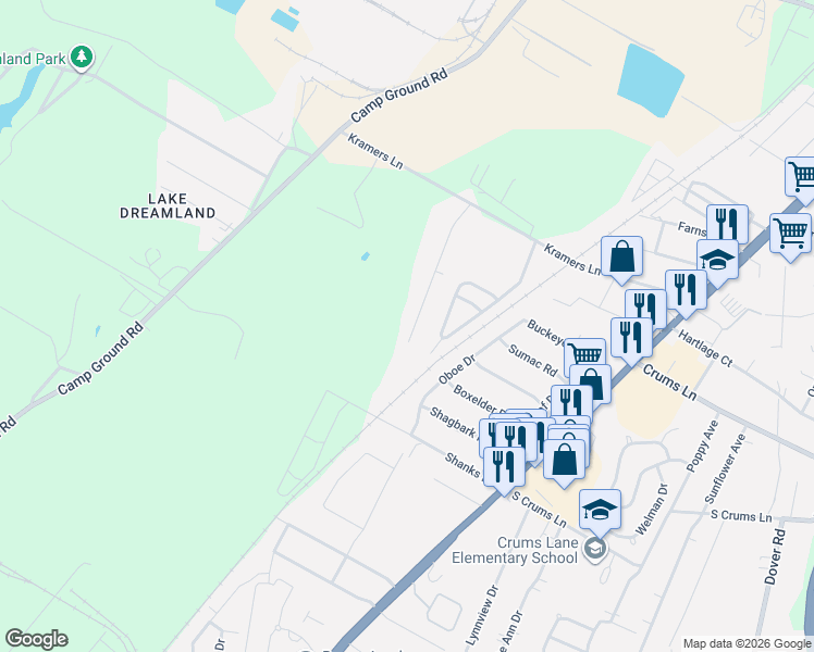 map of restaurants, bars, coffee shops, grocery stores, and more near 4818 Beech Drive in Louisville
