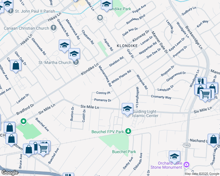 map of restaurants, bars, coffee shops, grocery stores, and more near 4012 Mamaroneck Road in Louisville