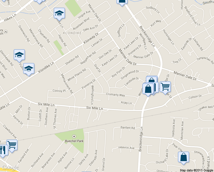 map of restaurants, bars, coffee shops, grocery stores, and more near 4104 Graf Drive in Louisville