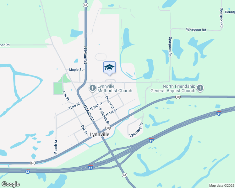 map of restaurants, bars, coffee shops, grocery stores, and more near 401 East 2nd Street in Lynnville