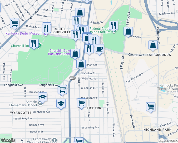 map of restaurants, bars, coffee shops, grocery stores, and more near 137 West Collins Court in Louisville