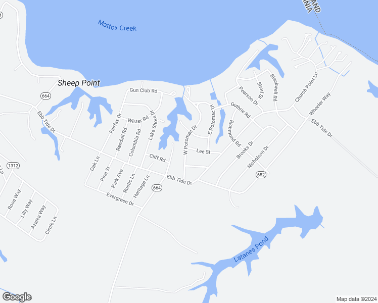 map of restaurants, bars, coffee shops, grocery stores, and more near 144 West Potomac Drive in Colonial Beach