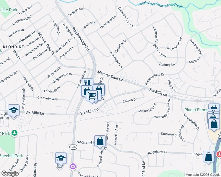 map of restaurants, bars, coffee shops, grocery stores, and more near 4313 Hunsinger Lane in Louisville
