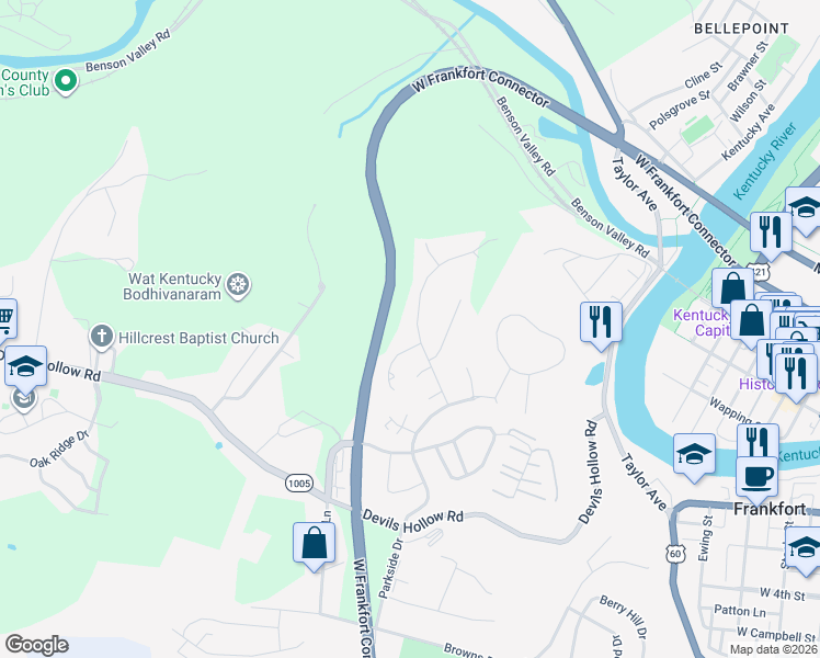 map of restaurants, bars, coffee shops, grocery stores, and more near 219 Signal Ridge Road in Frankfort