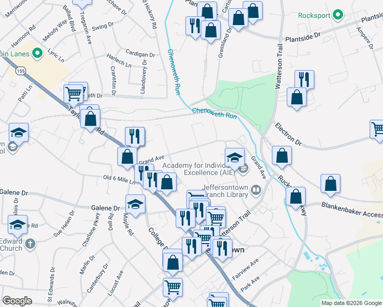 map of restaurants, bars, coffee shops, grocery stores, and more near in Jeffersontown