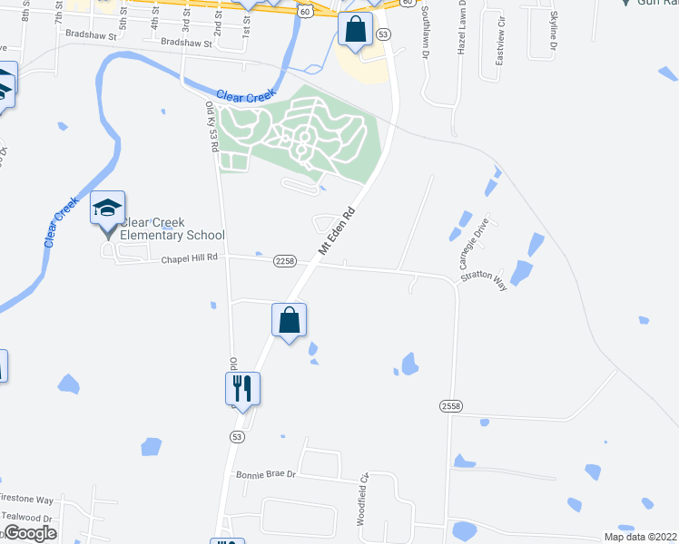 map of restaurants, bars, coffee shops, grocery stores, and more near 450 Old 7 Mile Pike in Shelbyville