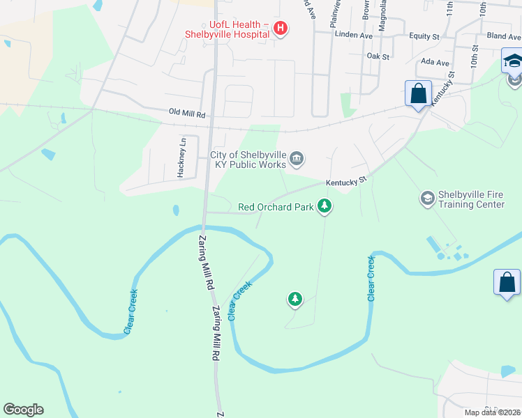 map of restaurants, bars, coffee shops, grocery stores, and more near 1871 Kentucky Street in Shelbyville