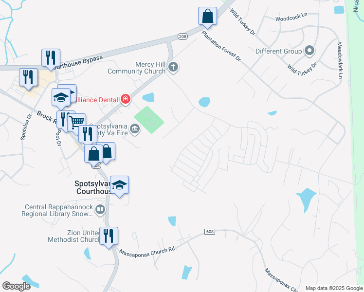 map of restaurants, bars, coffee shops, grocery stores, and more near 8720 Wilmore Lane in Spotsylvania Courthouse