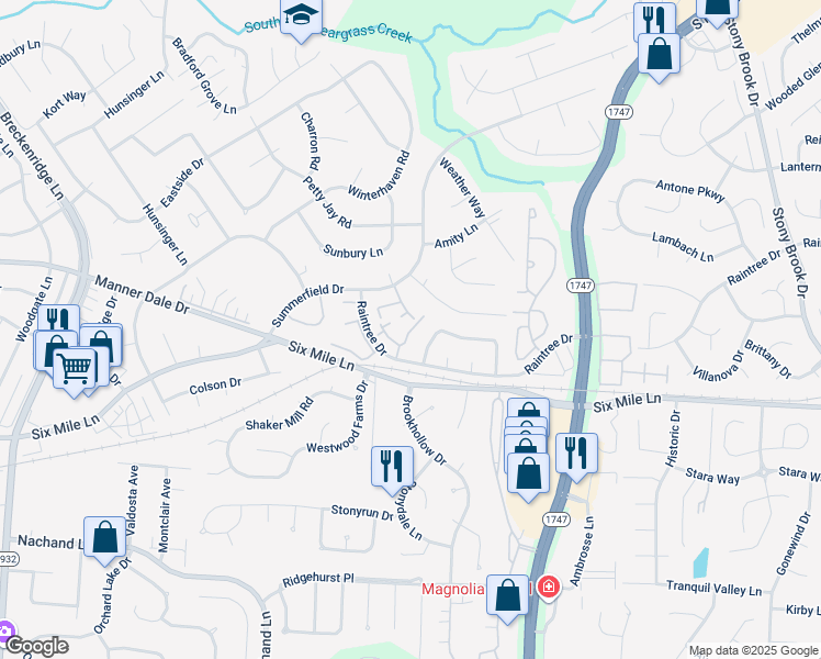 map of restaurants, bars, coffee shops, grocery stores, and more near 3220 Silver Springs Drive in Louisville