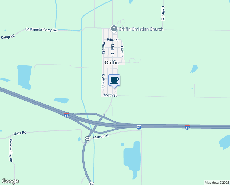 map of restaurants, bars, coffee shops, grocery stores, and more near 122 South Street in Griffin
