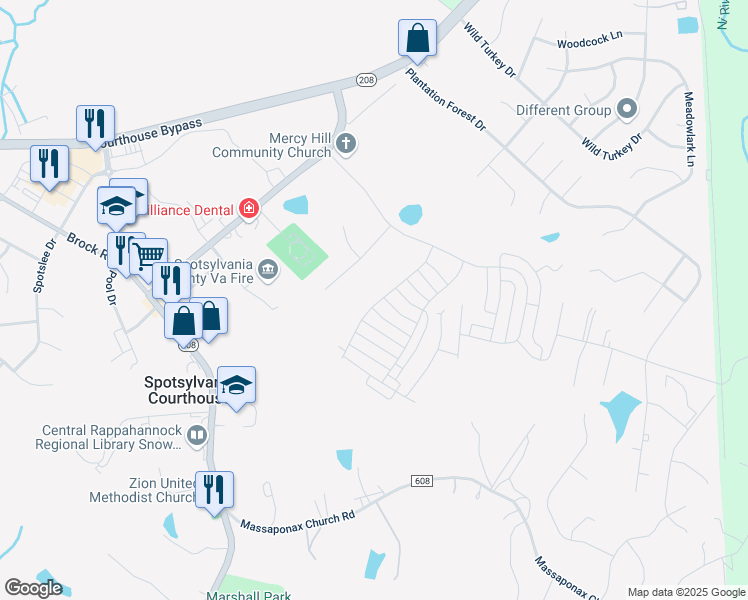 map of restaurants, bars, coffee shops, grocery stores, and more near 8724 Wilmore Lane in Spotsylvania Courthouse