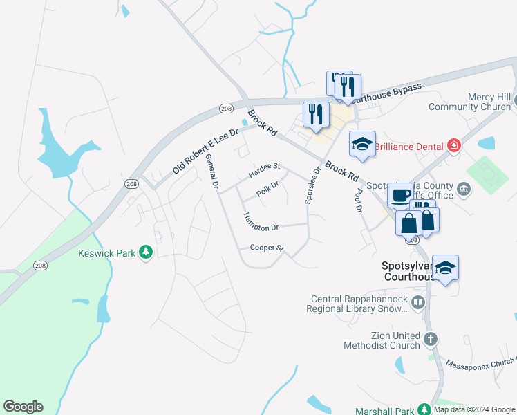 map of restaurants, bars, coffee shops, grocery stores, and more near 203 Mahone Court in Spotsylvania