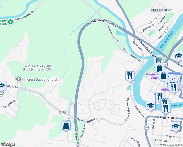 map of restaurants, bars, coffee shops, grocery stores, and more near 219 Signal Ridge Road in Frankfort