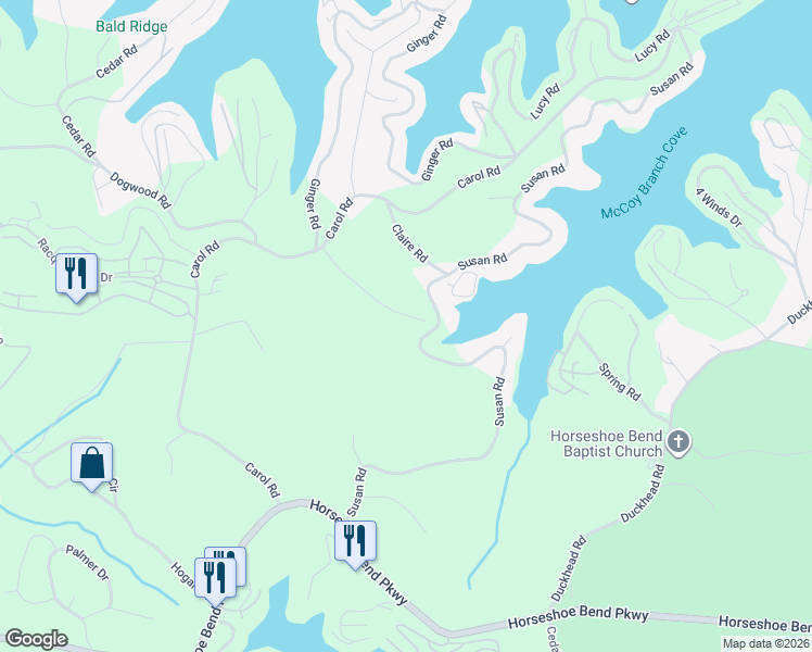 map of restaurants, bars, coffee shops, grocery stores, and more near Susan Road in Lake Ozark