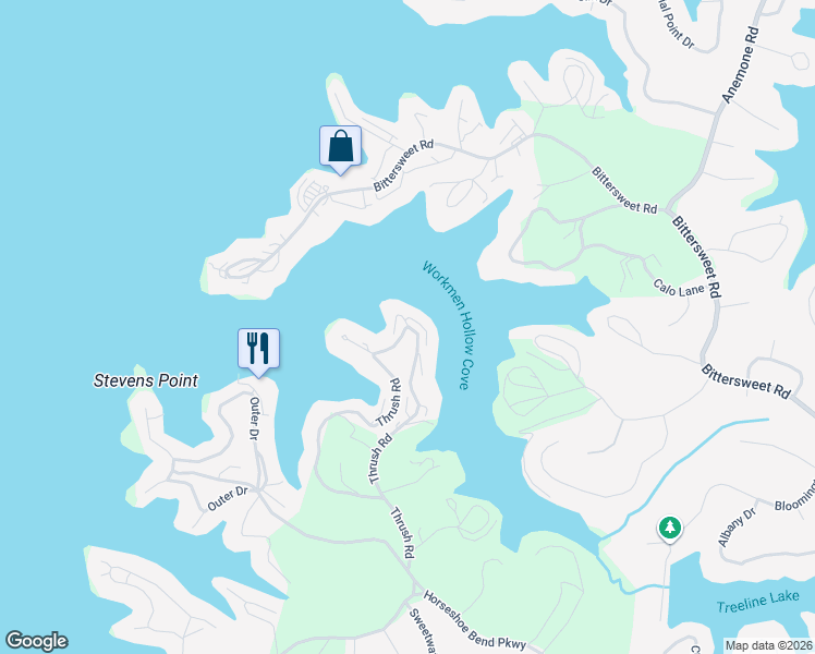 map of restaurants, bars, coffee shops, grocery stores, and more near 200 Thrush Road in Lake Ozark