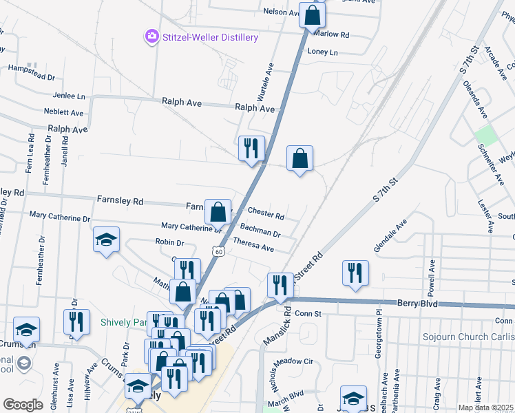 map of restaurants, bars, coffee shops, grocery stores, and more near 3312 Dixie Highway in Louisville