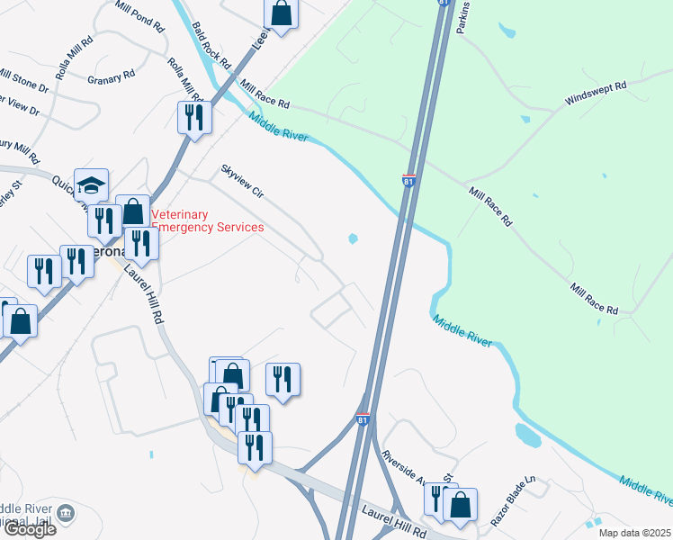 map of restaurants, bars, coffee shops, grocery stores, and more near 8 Kenview Drive in Verona