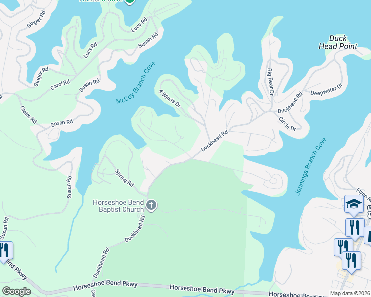 map of restaurants, bars, coffee shops, grocery stores, and more near Bruce Rd in Lake Ozark