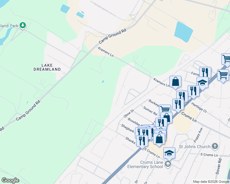 map of restaurants, bars, coffee shops, grocery stores, and more near 4804 Beech Drive in Louisville