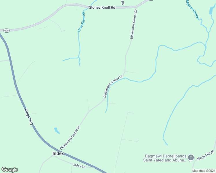 map of restaurants, bars, coffee shops, grocery stores, and more near Dickinsons Corner Drive in King George County