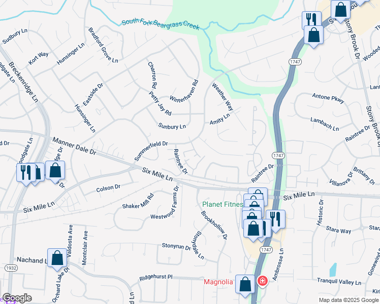 map of restaurants, bars, coffee shops, grocery stores, and more near 7937 Westward Loop in Louisville