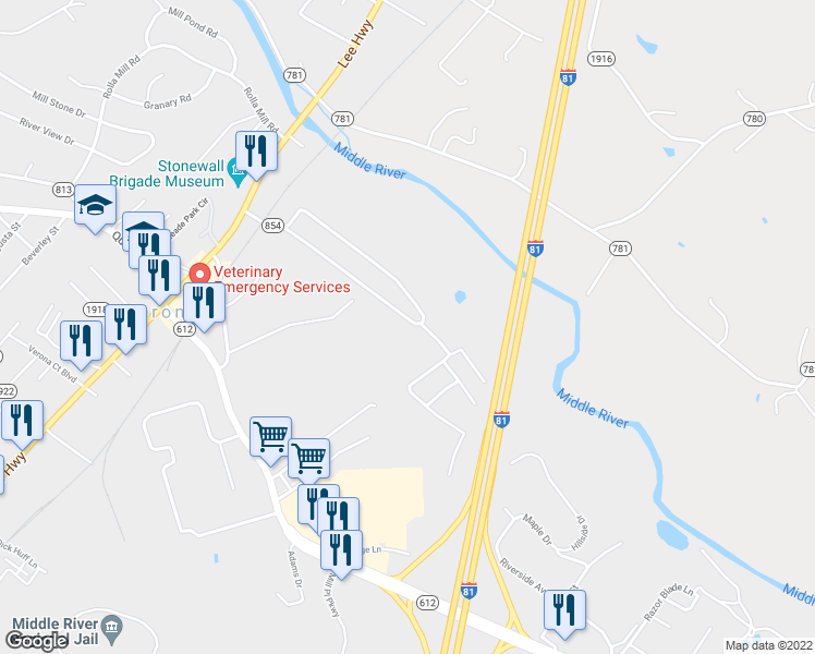 map of restaurants, bars, coffee shops, grocery stores, and more near 177 Skyview Circle in Verona