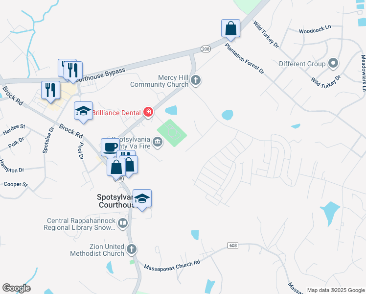 map of restaurants, bars, coffee shops, grocery stores, and more near 8806 Commons Circle in Spotsylvania Courthouse