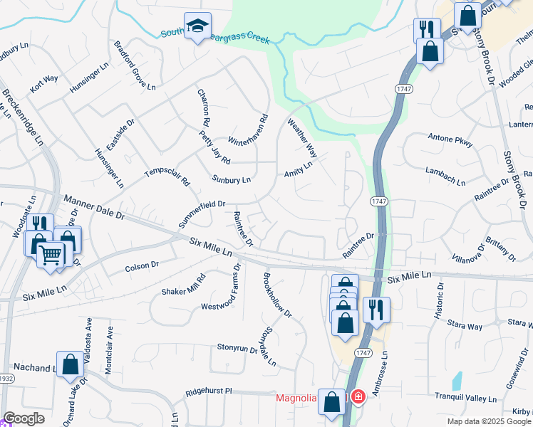 map of restaurants, bars, coffee shops, grocery stores, and more near 8004 Cloudcroft Lane in Louisville