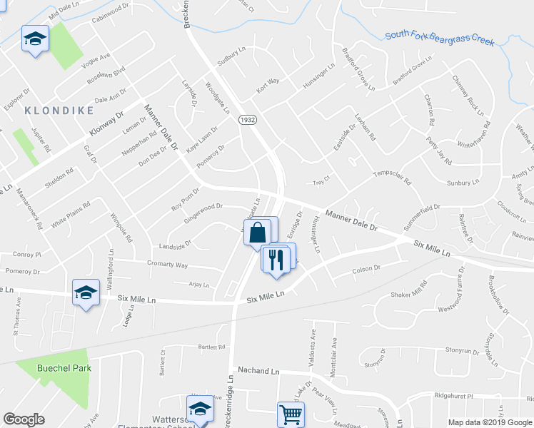 map of restaurants, bars, coffee shops, grocery stores, and more near 3328 Breckenridge Lane in Louisville