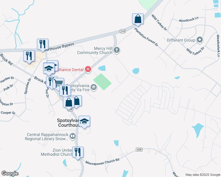 map of restaurants, bars, coffee shops, grocery stores, and more near 8808 Commons Circle in Spotsylvania Courthouse