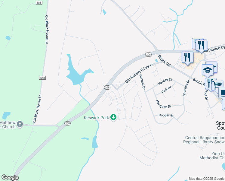 map of restaurants, bars, coffee shops, grocery stores, and more near 7711N West Tadley Lane in Spotsylvania Courthouse