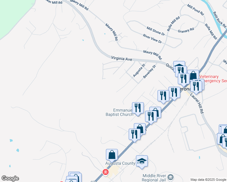 map of restaurants, bars, coffee shops, grocery stores, and more near 135 Augusta Street in Verona
