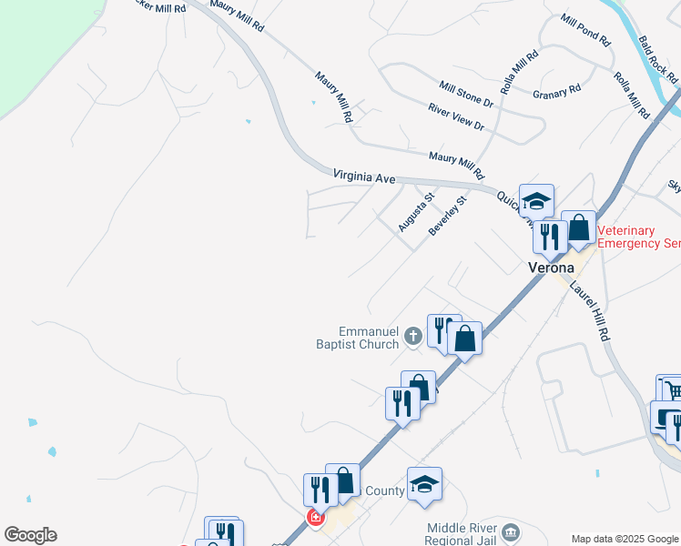 map of restaurants, bars, coffee shops, grocery stores, and more near 135 Augusta Street in Verona