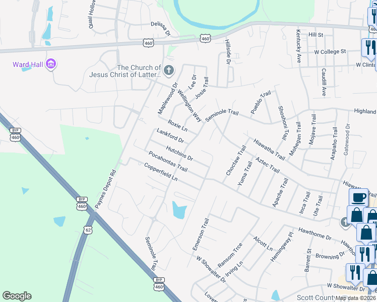 map of restaurants, bars, coffee shops, grocery stores, and more near 704 Seminole Trail in Georgetown