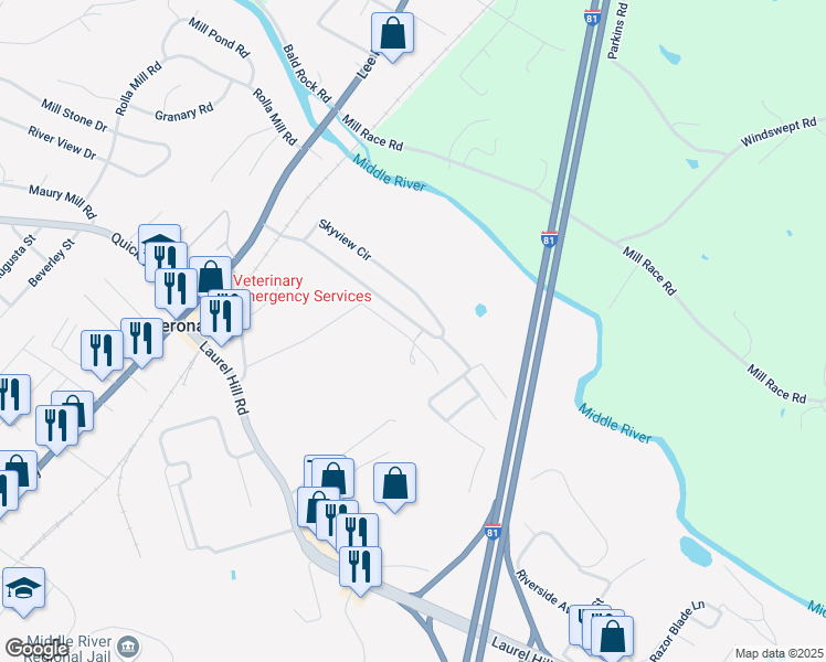 map of restaurants, bars, coffee shops, grocery stores, and more near 163 Skyview Circle in Verona