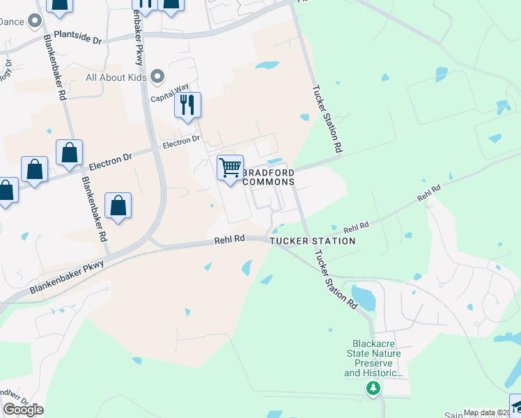 map of restaurants, bars, coffee shops, grocery stores, and more near 25 Redspire Drive in Louisville