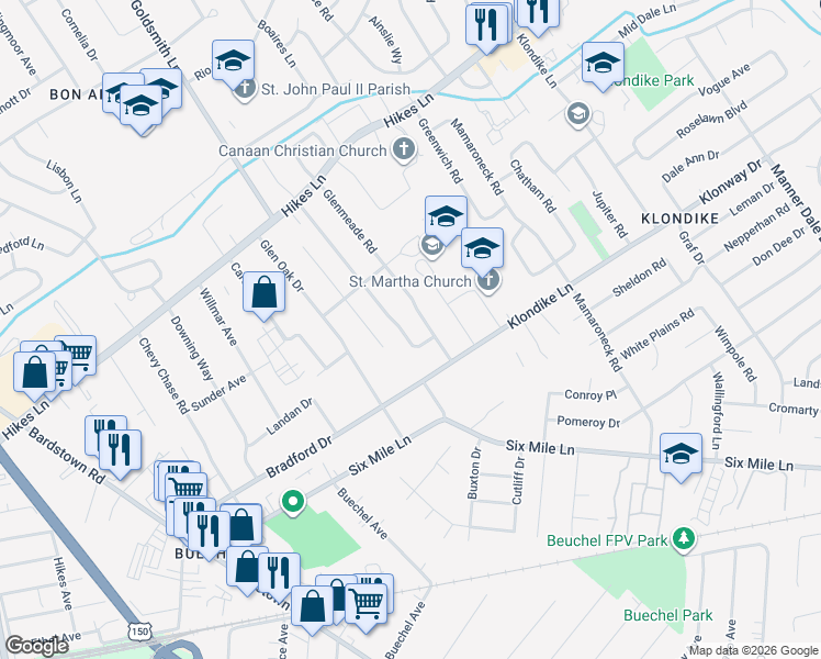 map of restaurants, bars, coffee shops, grocery stores, and more near 3753 Rosemont Boulevard in Louisville