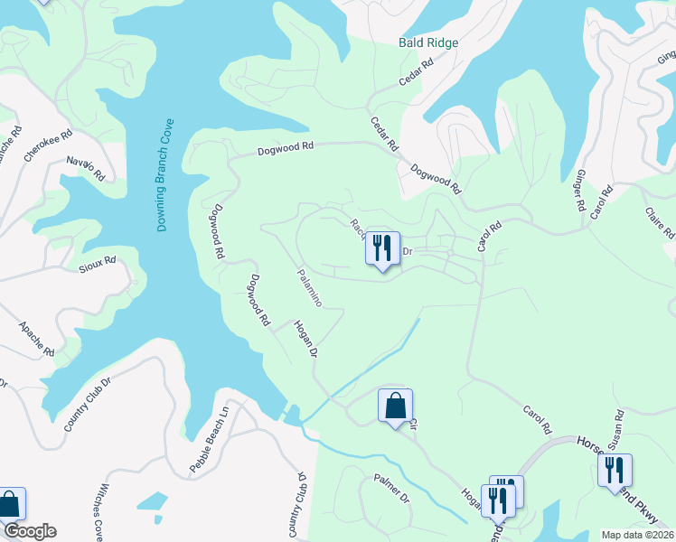 map of restaurants, bars, coffee shops, grocery stores, and more near Del Mar in Lake Ozark