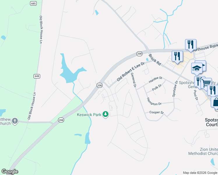 map of restaurants, bars, coffee shops, grocery stores, and more near 8700 Old Robert E Lee Drive in Spotsylvania Courthouse